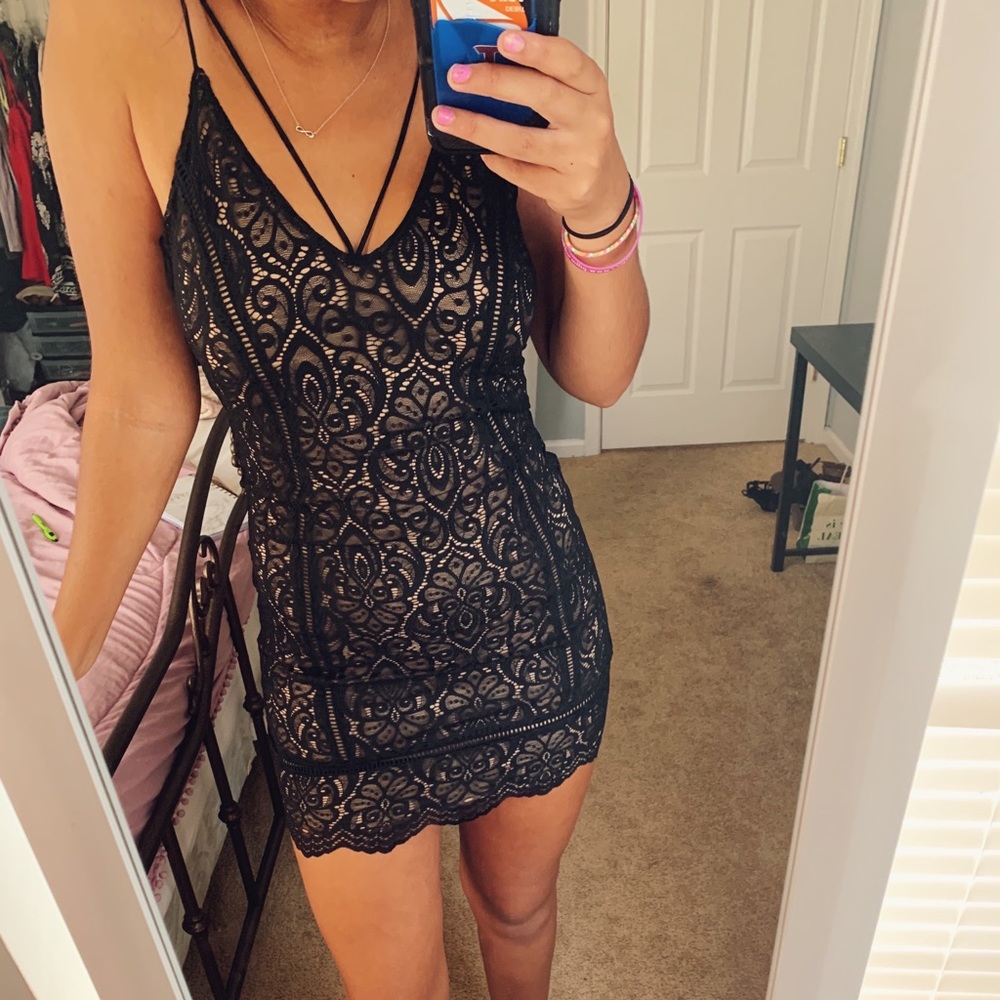 black lace top shop dress